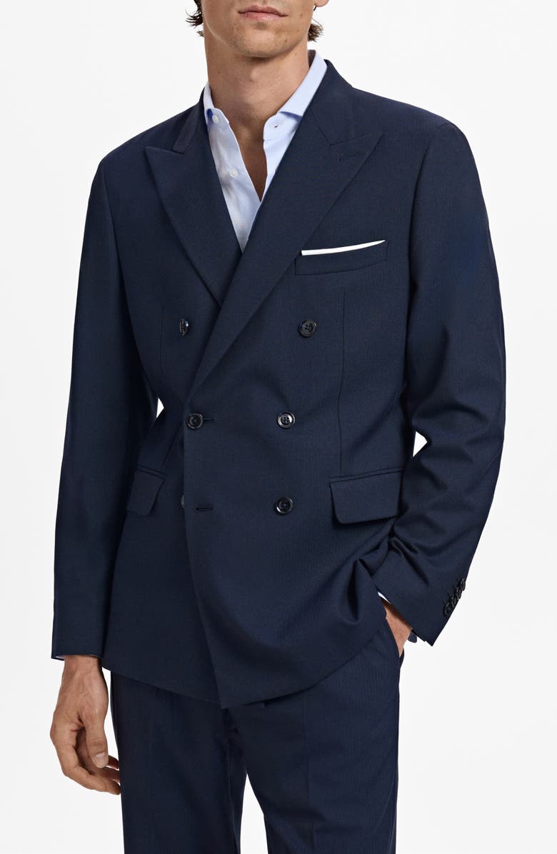 MANGO Slim Fit Double Breasted Blazer, Main, color, Navy