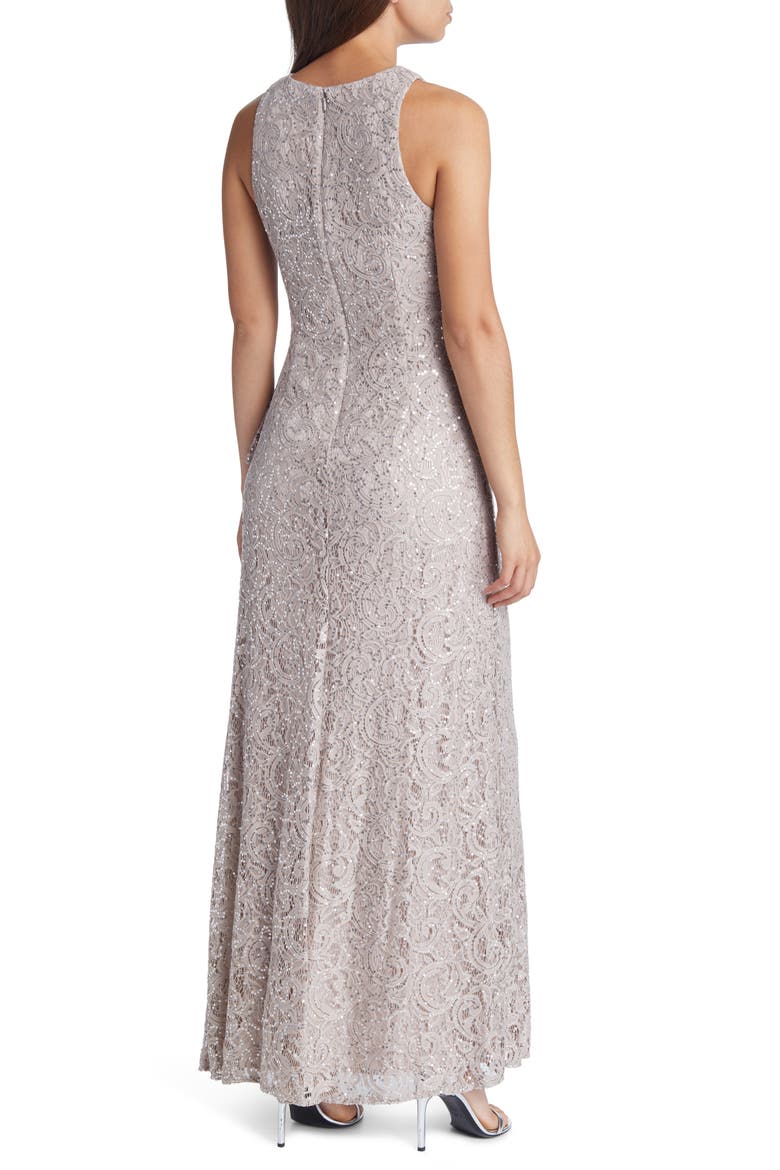 Ruffle Sequin Lace Gown, Alternate, color, BUFF