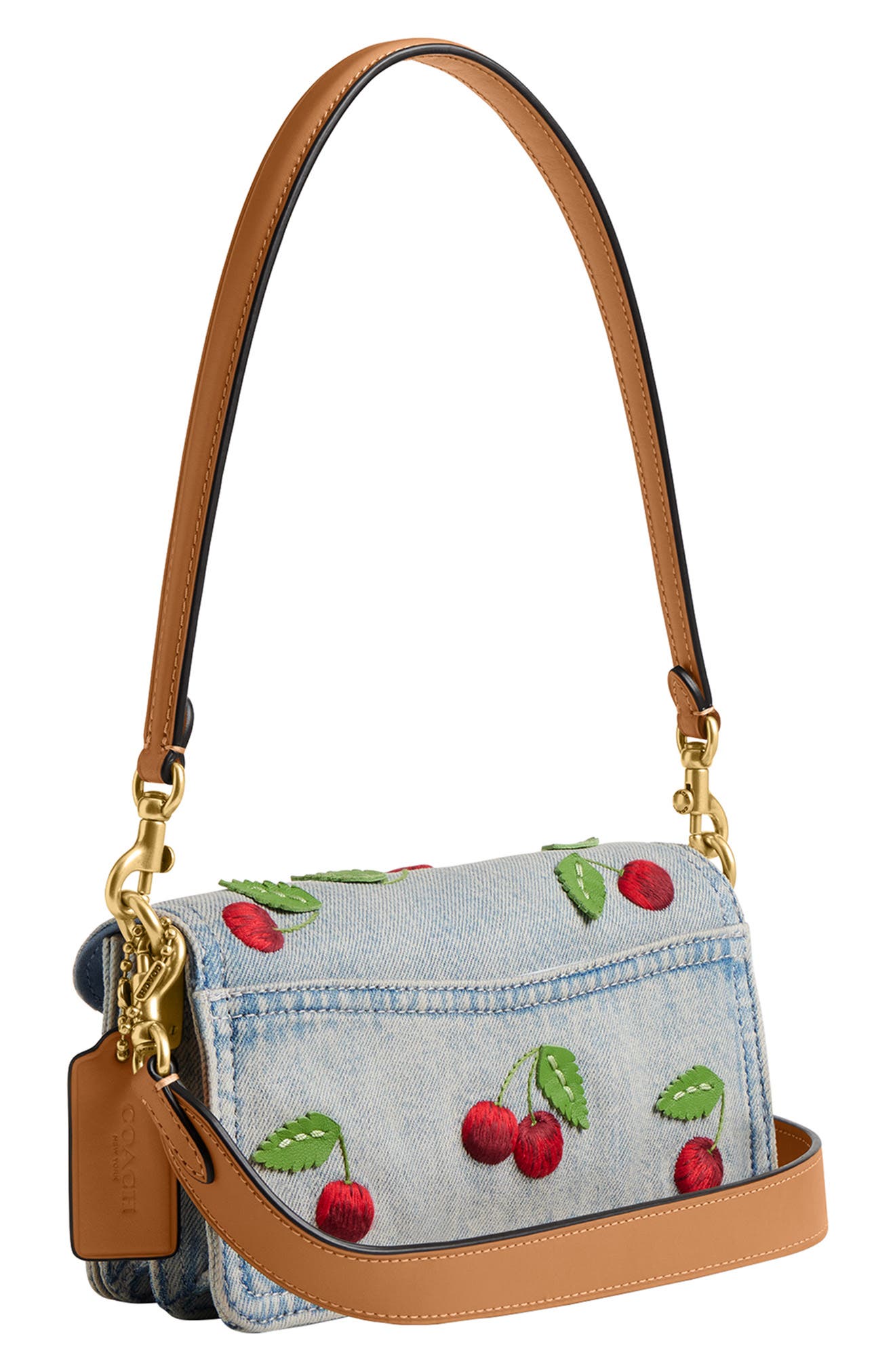 COACH Tabby 20 Cherry Embroidered Denim Shoulder Bag, Alternate, color, Denim Multi
