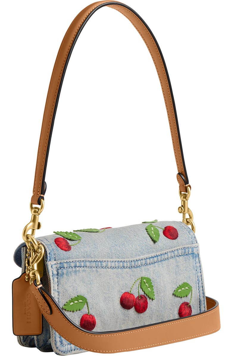 COACH Tabby 20 Cherry Embroidered Denim Shoulder Bag, Alternate, color, Denim Multi