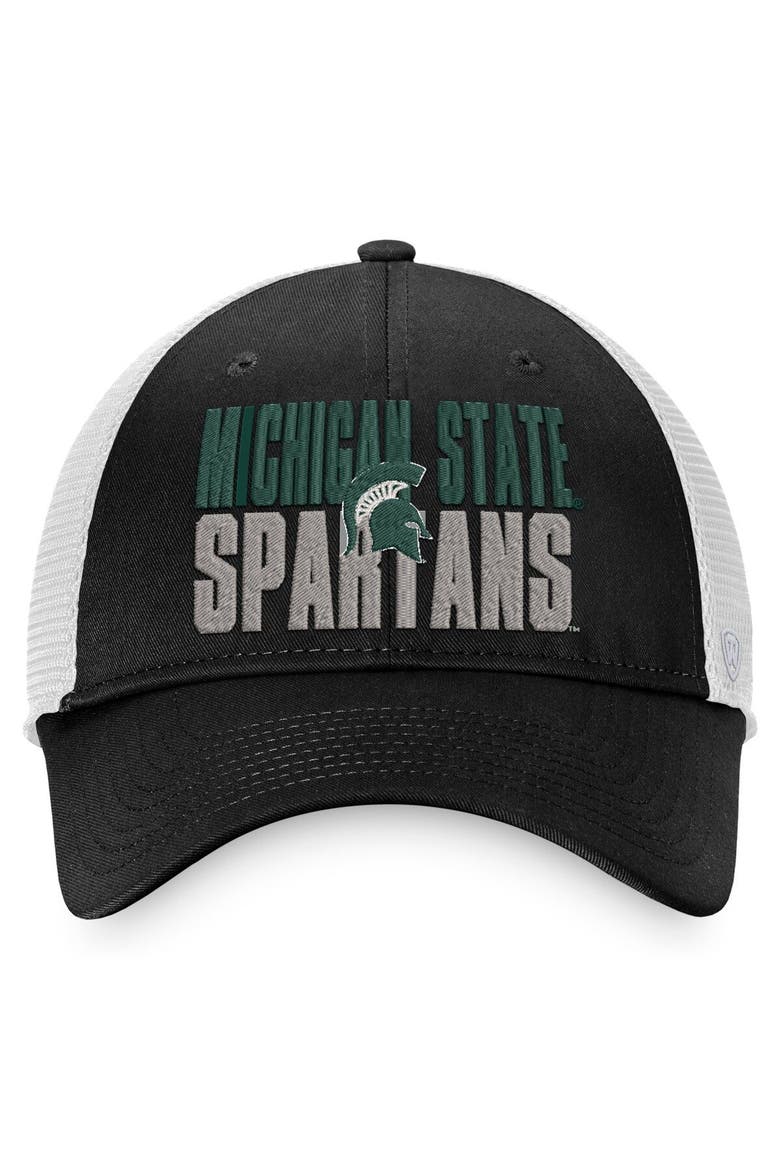 Men's Top of the World Black/White Michigan State Spartans Stockpile Trucker Snapback Hat, Alternate, color, Black