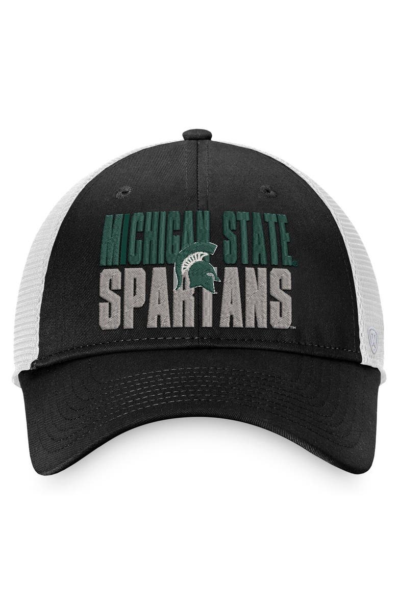 TOP OF THE WORLD Men's Top of the World Black/White Michigan State Spartans Stockpile Trucker Snapback Hat, Alternate, color, Black