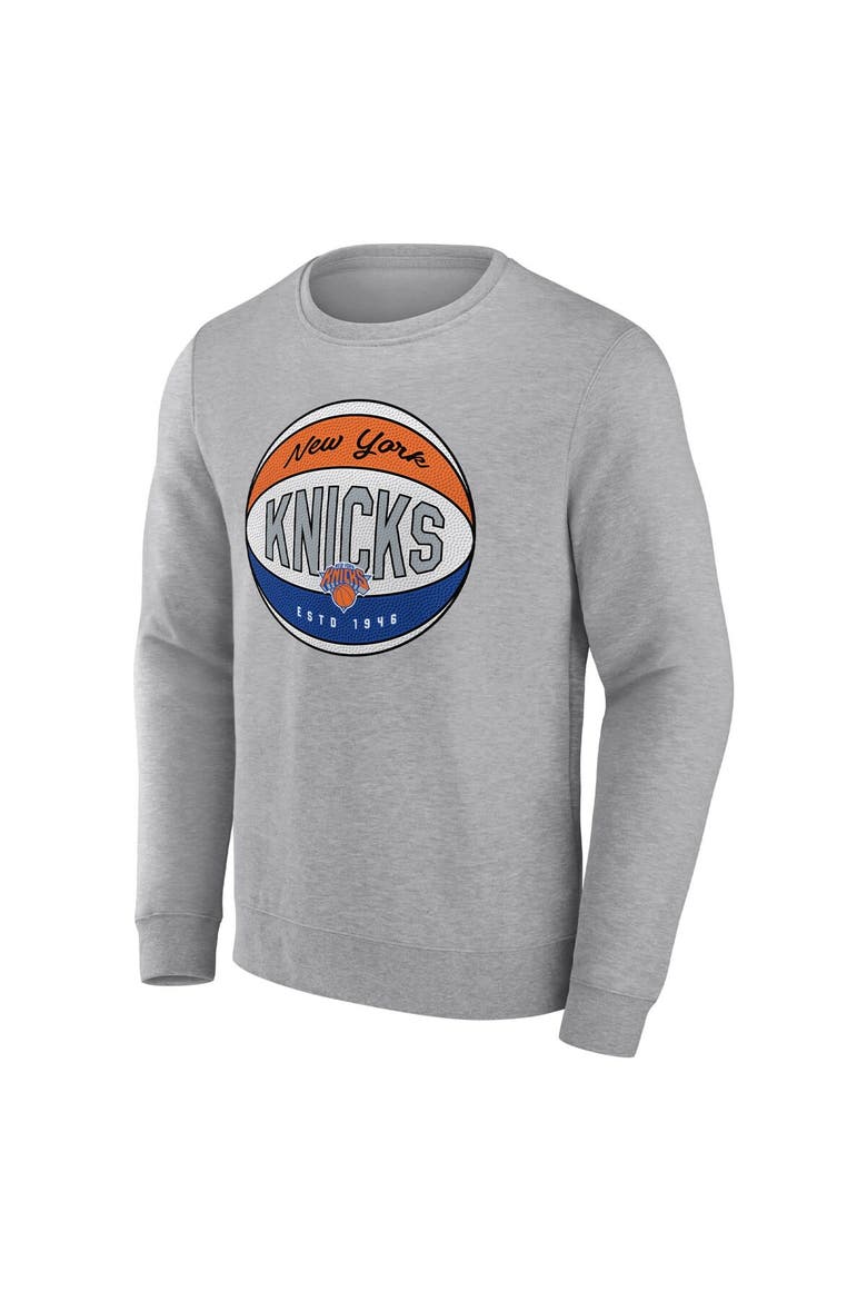 Men's Fanatics Branded Heathered Gray New York Knicks True Classics Vint Pullover Sweatshirt, Alternate, color, Heather Gray