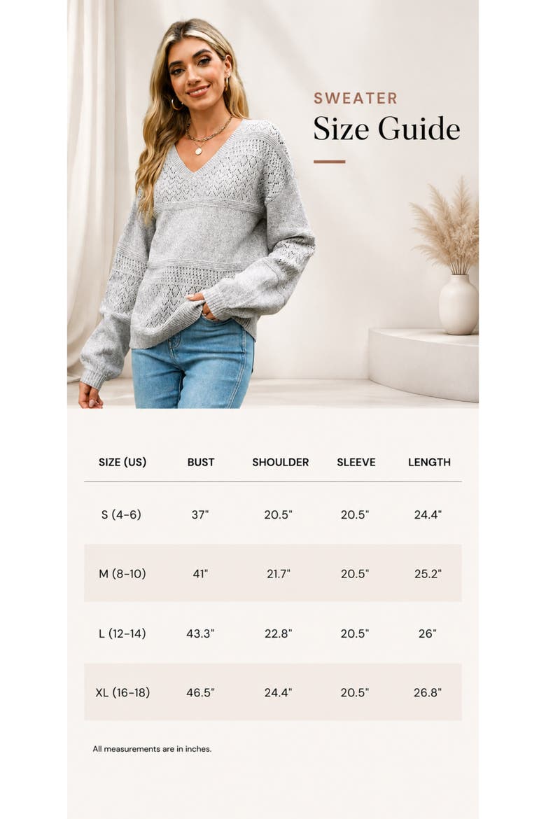 Pointelle Knit V-Neck Sweater, Alternate, color, Coffee Brown