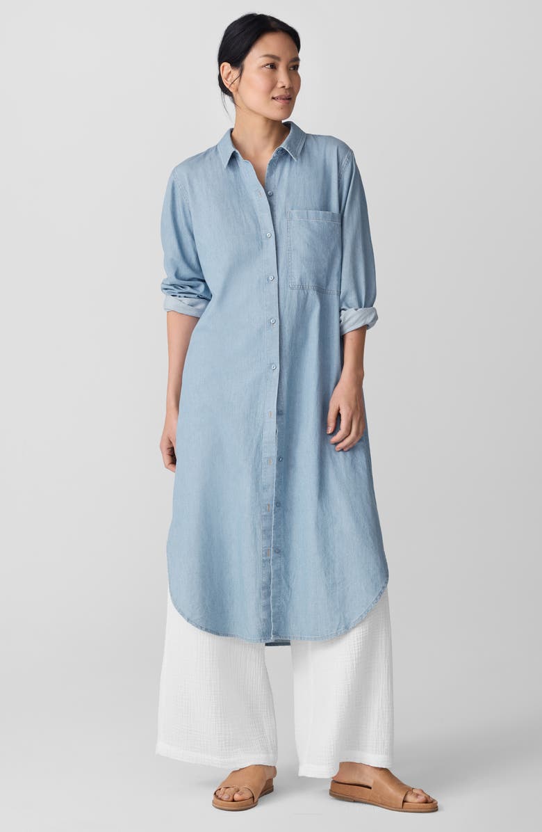 Eileen Fisher Long Sleeve Organic Cotton Shirtdress, Alternate, color, Washed Indigo