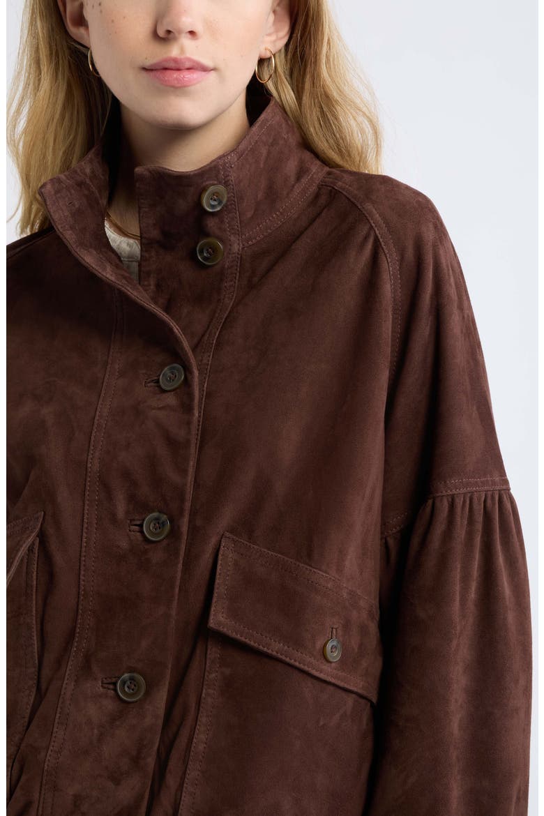 Blouson Suede Leather Jacket, Alternate, color, BROWN CHICORY