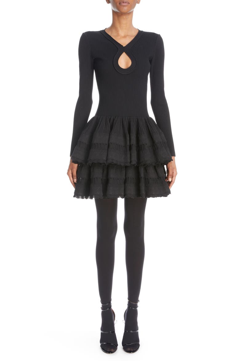 Rib Knit Crinoline Minidress, Main, color, NOIR ALAIA