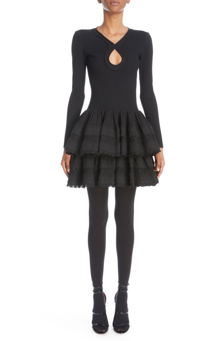 Alaïa Rib Knit Crinoline Minidress, Main, color,