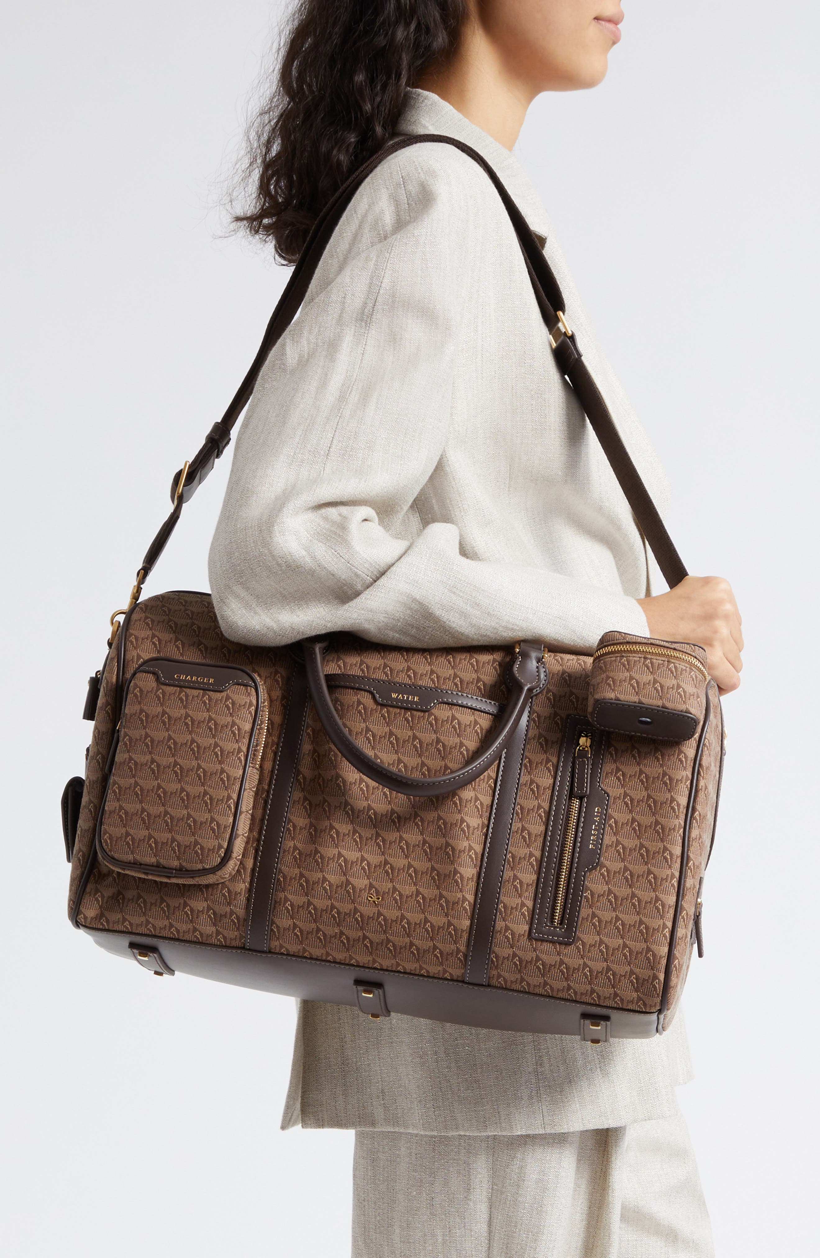 Anya Hindmarch In-Flight Jacquard Barrel Travel Bag, Alternate, color, 