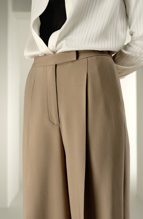 Lilysilk Silk-wool Pleated Wide-leg Trousers In Brown