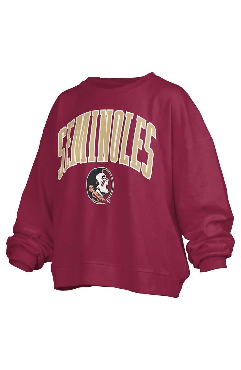 PRESSBOX Women's Pressbox Garnet Florida State Seminoles Janise Arch Over Logo Waist Length Oversized Pullover Sweatshirt, Alternate, color,