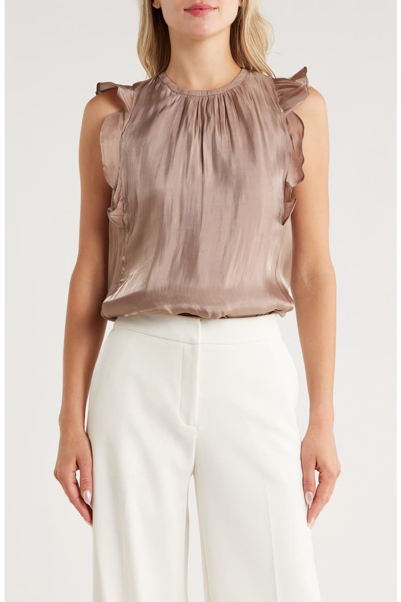 Ruffle Cap Sleeve Top, Main, color, MOCHA
