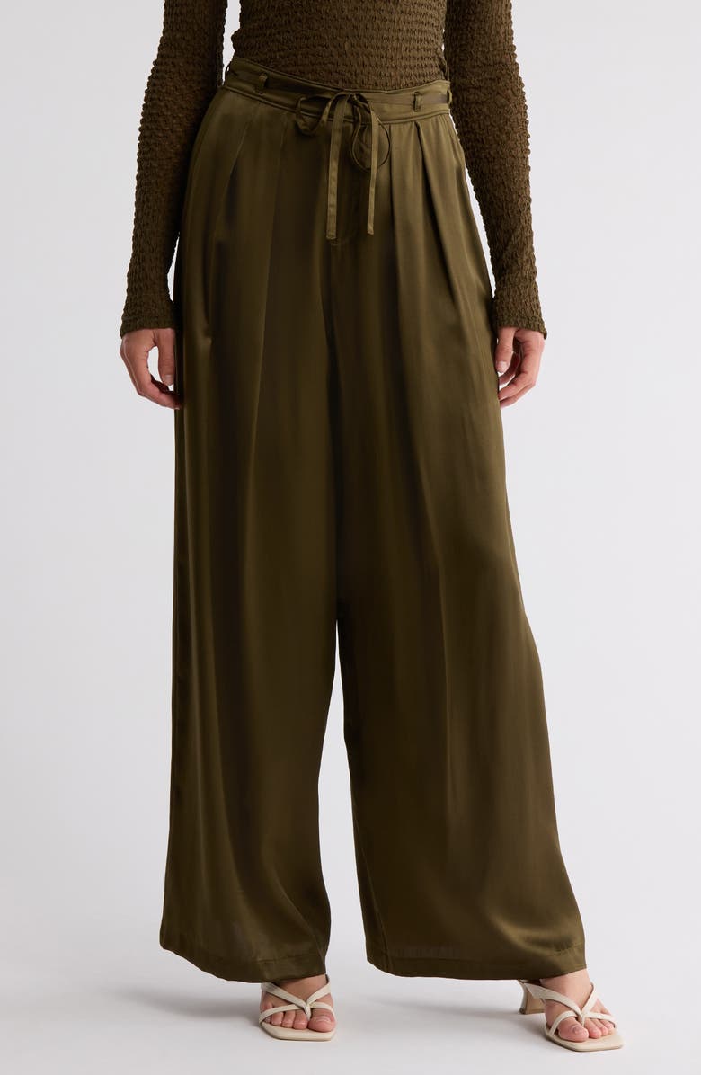 FRAME High Waist Wide Leg Silk Pants, Main, color, Rich Military