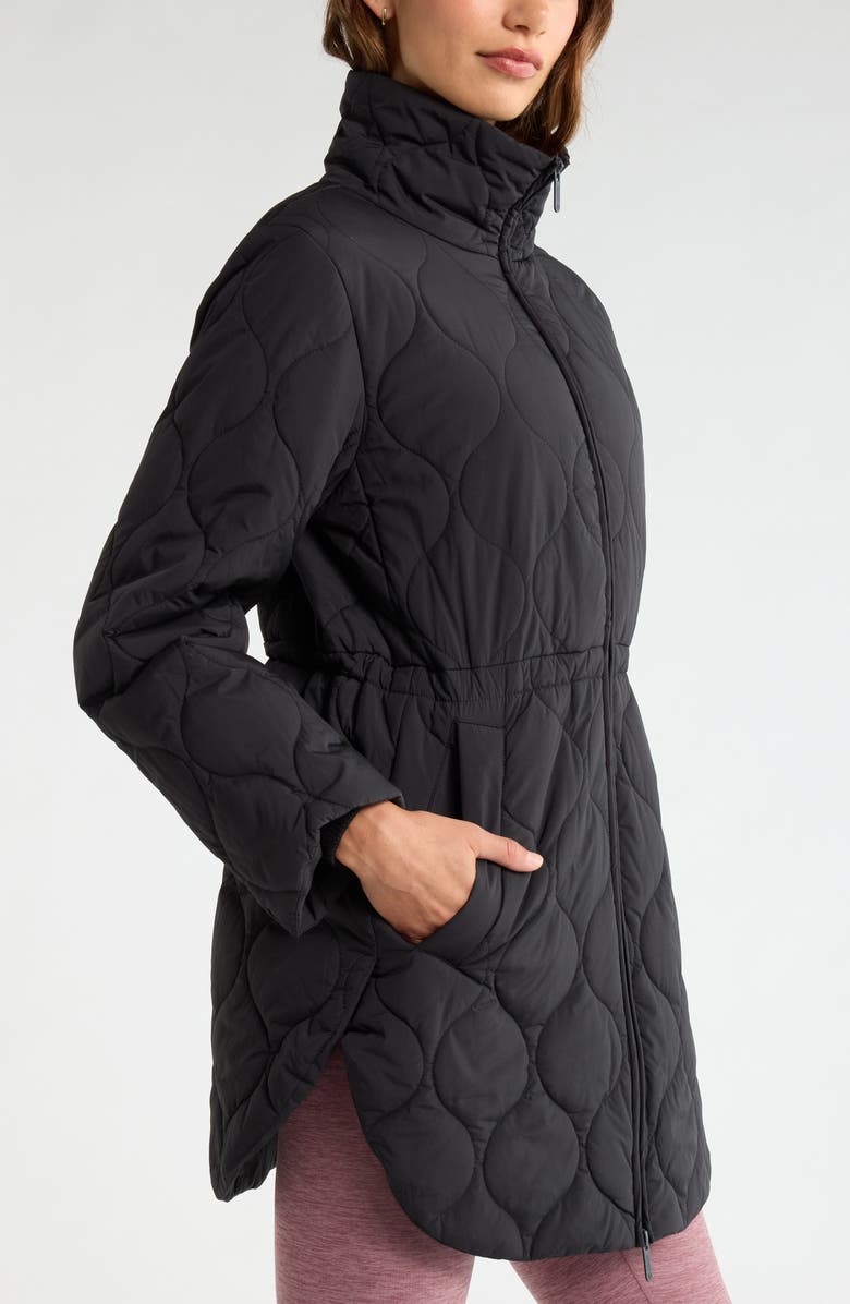 Zella Skyline Longline Quilted Jacket, Alternate, color, Black