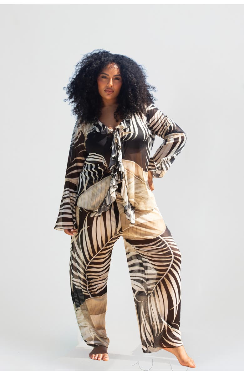 FASHION-SZN CURVE Print Wide Leg Resort Pants, Alternate, color, Black