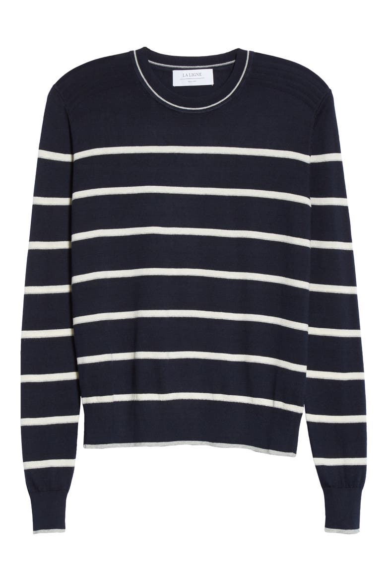 Neat Stripe Cotton Sweater, Alternate, color, NAVY WITH WHITE