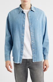 FRAME Relaxed Fit Distressed Denim Snap-Up Shirt