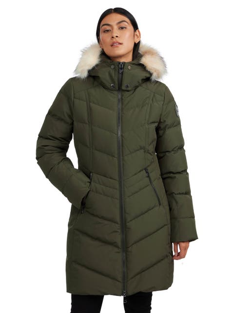 January Down Chevron Puffer with Detachable Hood Fur