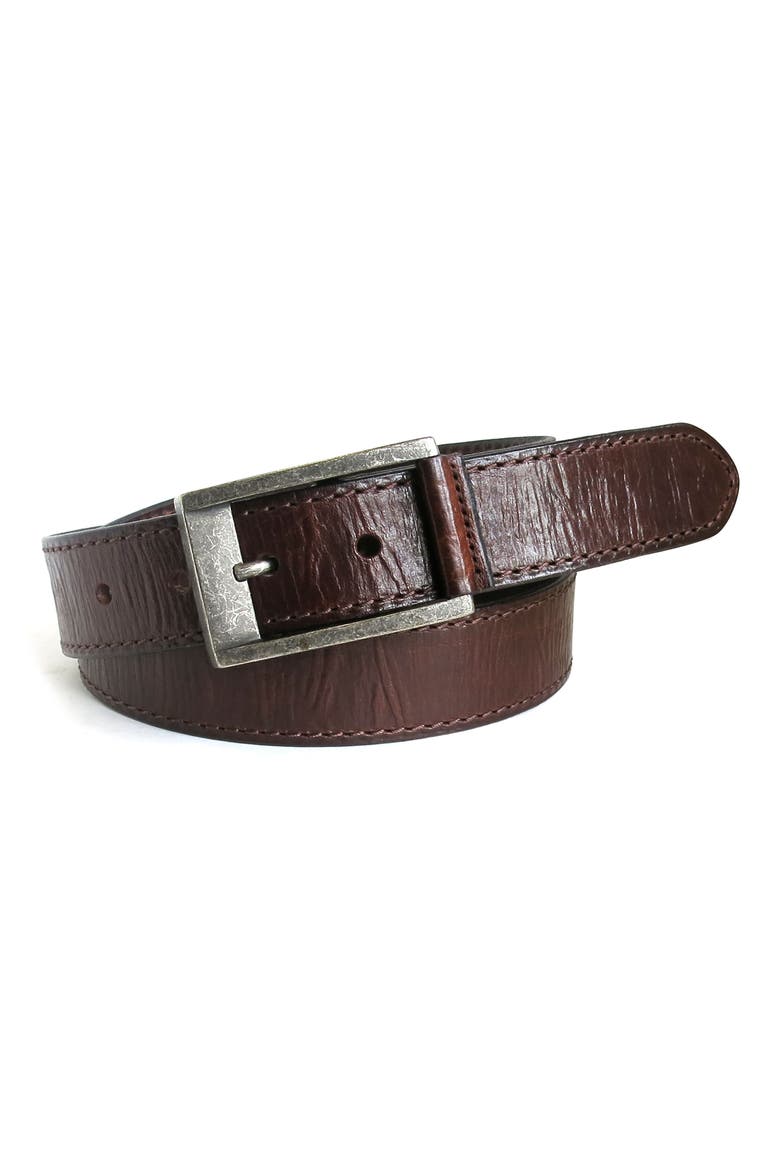 Burnished Calfskin Leather Belt, Alternate, color, CHESTNUT