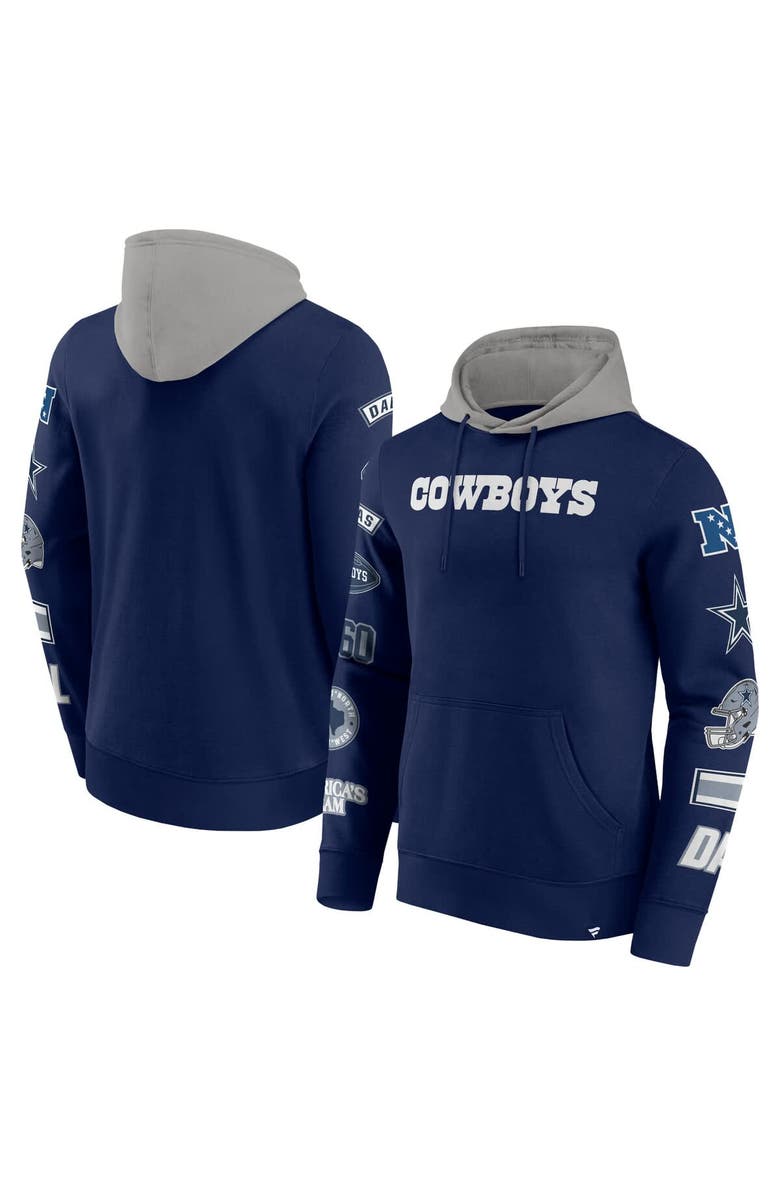 FANATICS Men's Fanatics Navy/Silver Dallas Cowboys Patched Out Pullover Hoodie, Main, color, Navy