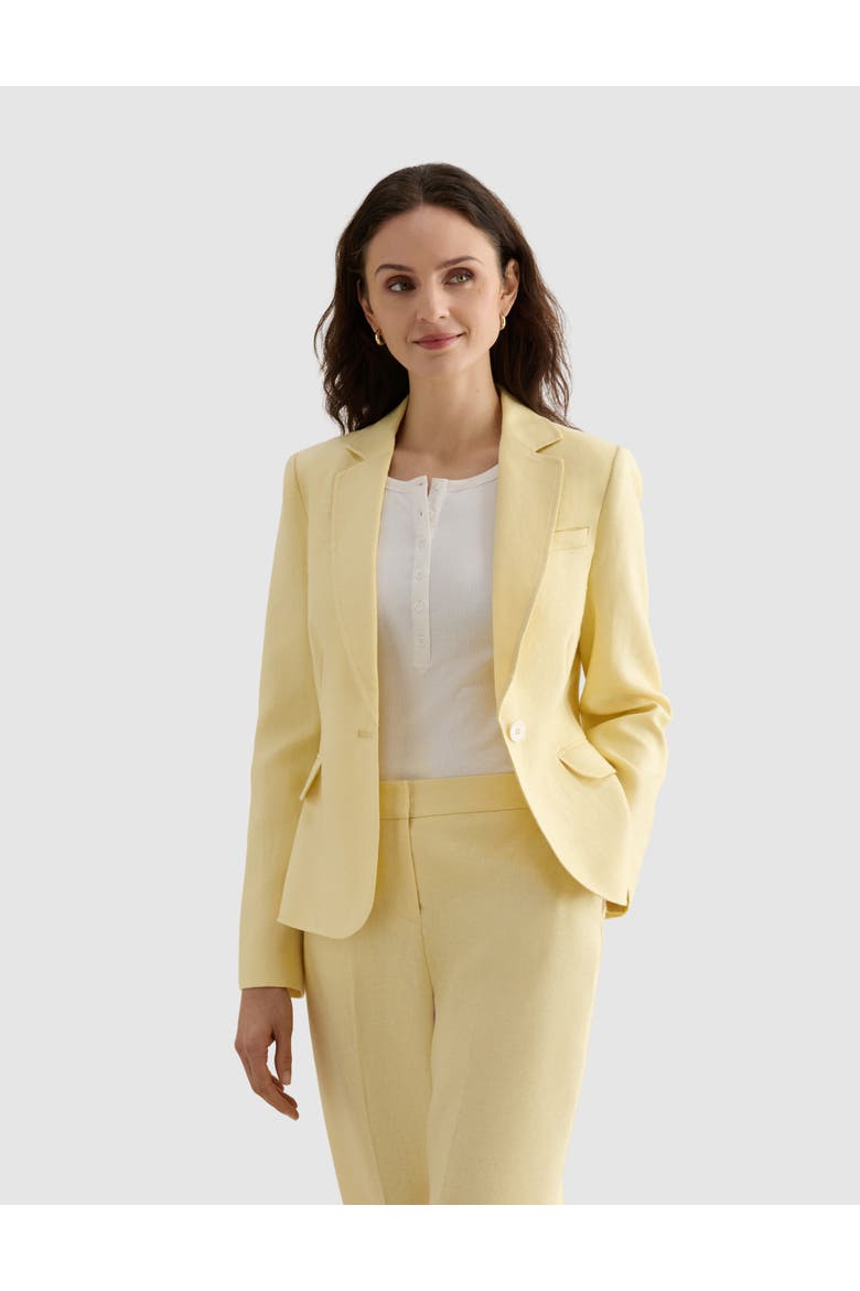 Adalee Linen Tailored Blazer, Main, color, Soft Yellow
