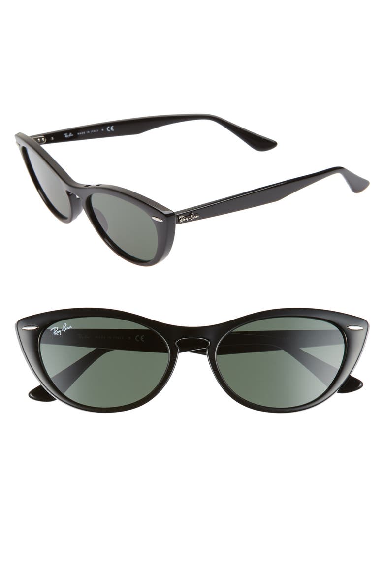 Nina 54mm Cat Eye Sunglasses, Main, color, BLACK/ GREEN SOLID