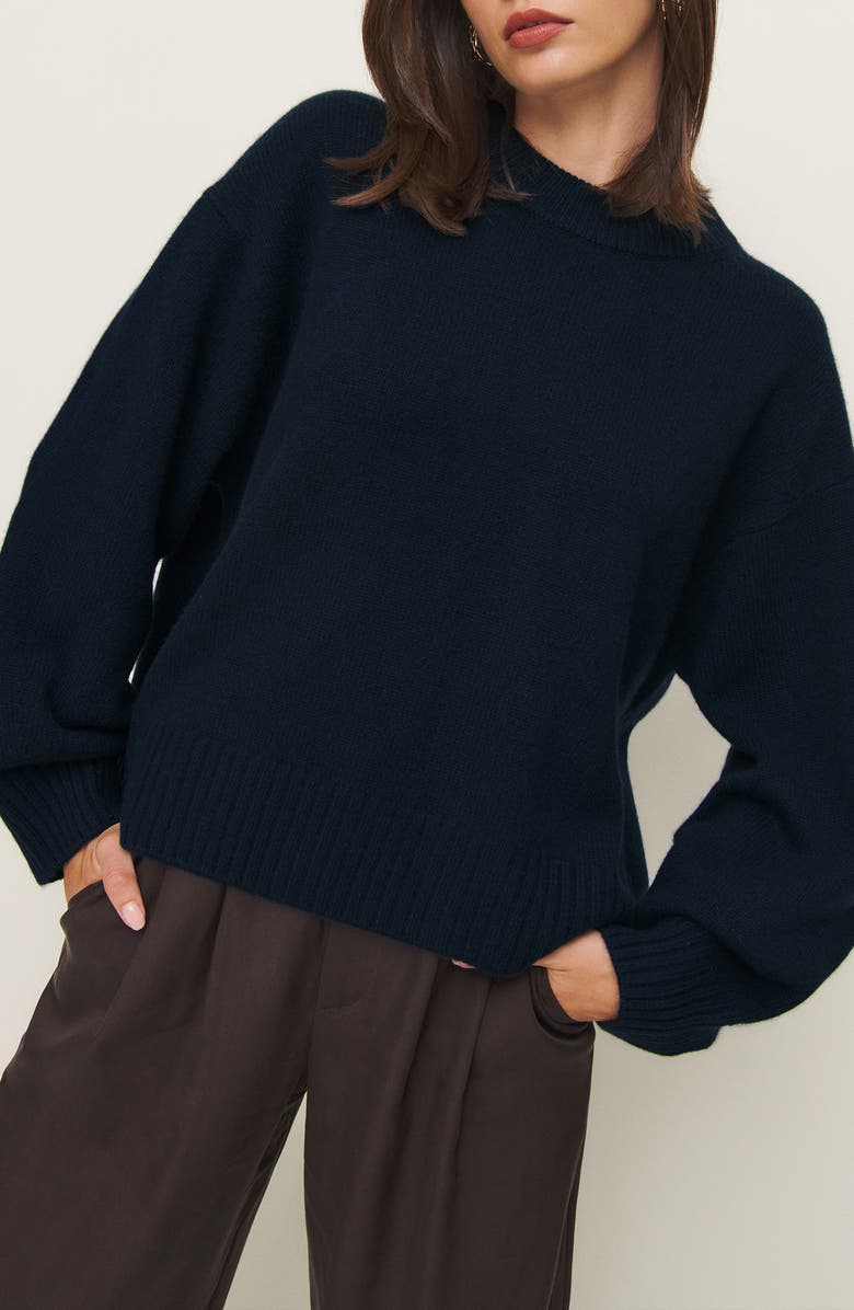 Reformation Cove Oversize Crewneck Cashmere Blend Sweater, Main, color, Navy