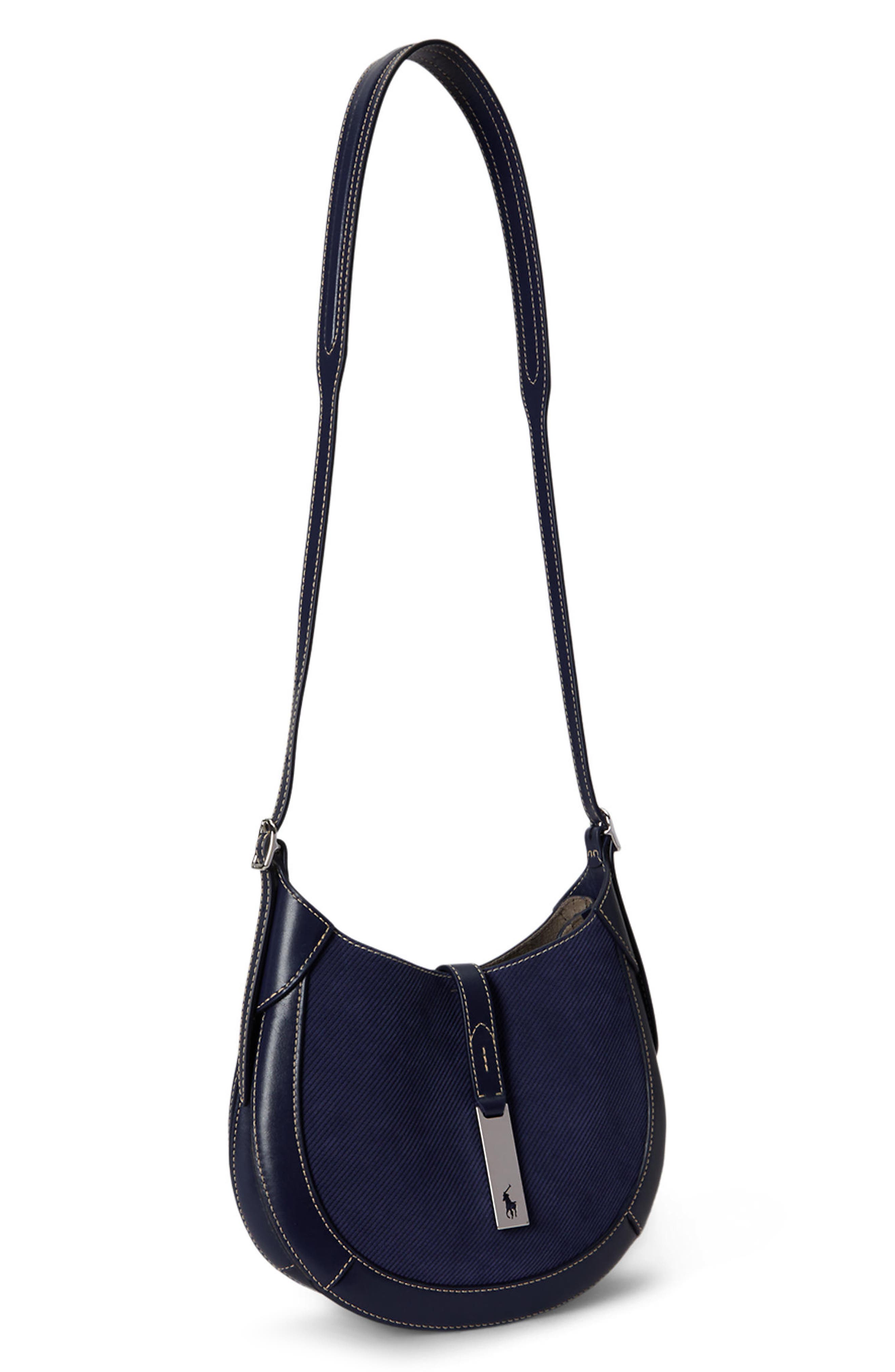 Polo ID Small Twill & Leather Shoulder Bag, Alternate, color, NIGHT