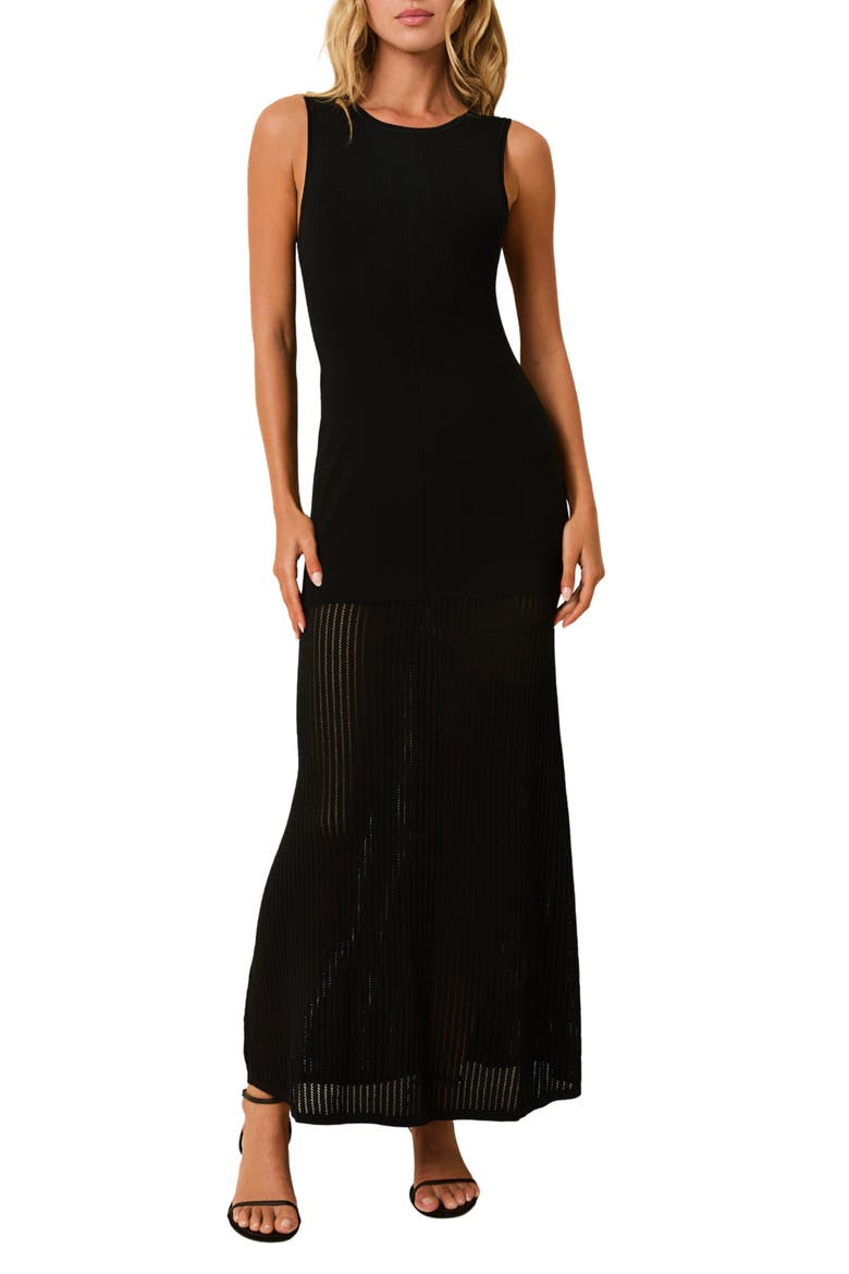 Lucerne Sleeveless Mixed Media Maxi Dress, Main, color, NOIR