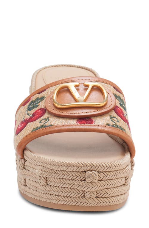 Valentino Vlogo Signature 60 Cherryfic Leather-trim Wedge Sandal In Naturale/rosso