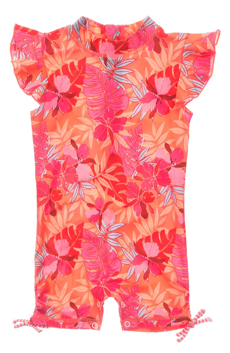 Snapper Rock Tropical Punch Flutter Sleeve One-Piece Rashguard Swimsuit, Main, color,