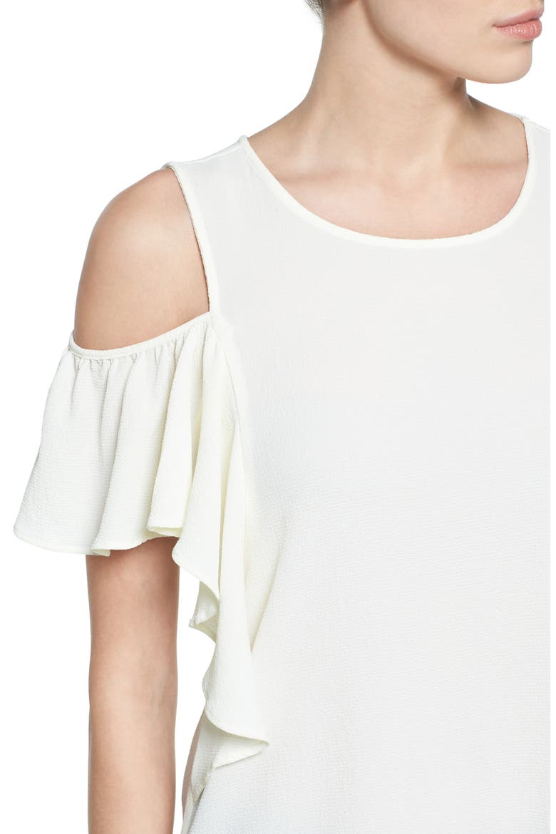 Cold Shoulder Ruffle Sleeve Top, Alternate, color, IVORY