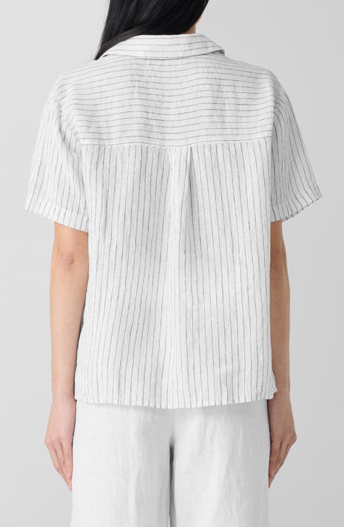 Eileen Fisher Stripe Organic Linen Button-up Shirt In White/black