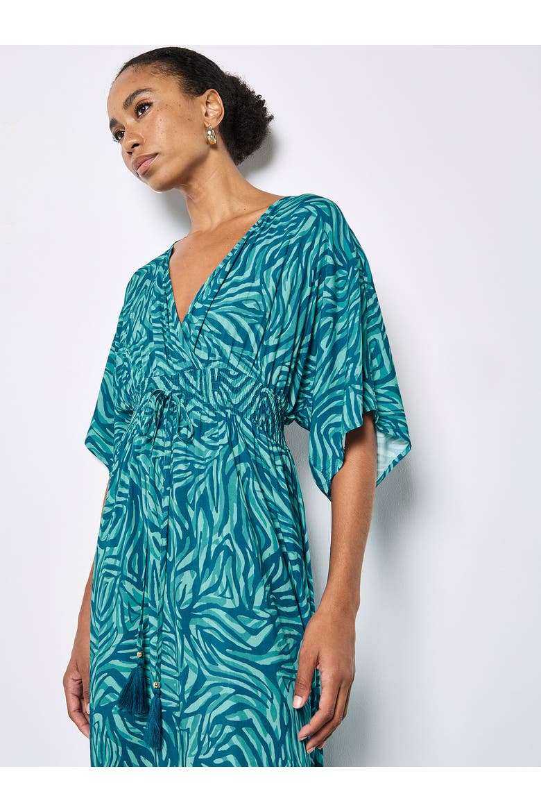 Zebra Swirl Tassel Detail Maxi Dress, Alternate, color, Teal