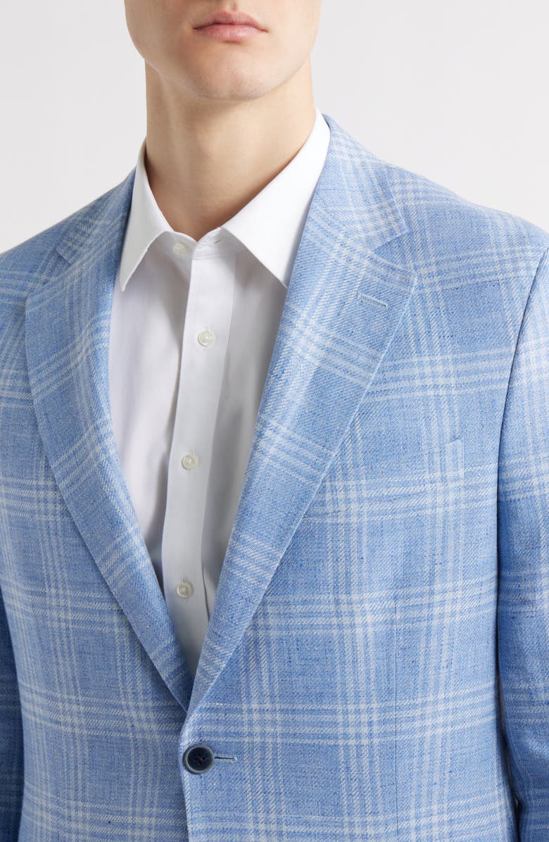 Peter Millar Hyperlight Soft Light Blue Check Linen & Wool Sport Coat, Alternate, color, Light Blue