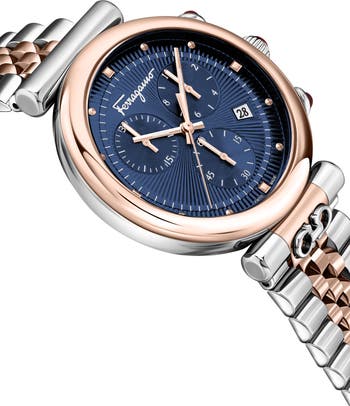 【FERRAGAMO】Ora Chronograph Watch ブルー文字盤 40mm FERRAGAMO Ora Two-Tone Bracelet Watch, 40mm | Nordstromrack