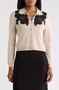 Adrianna Papell Lace Appliqu Polo Cardigan