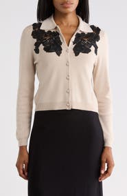 Adrianna Papell Lace Appliqu Polo Cardigan