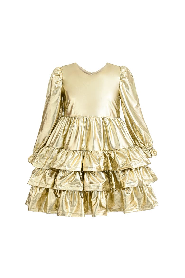 Metallic Ruffle Party Dress, Alternate, color, Gold