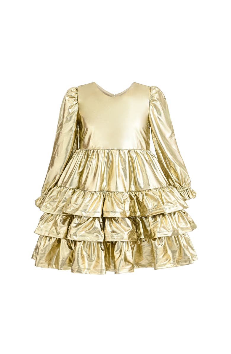 Mimi Tutu Metallic Ruffle Party Dress, Alternate, color, Gold