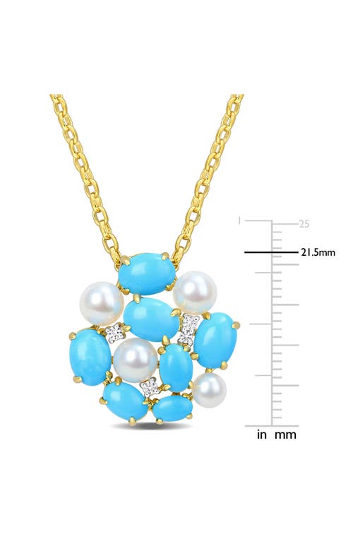 Delmar Cultured Pearl, Lab-grown Turquoise & Lab-grown White Sapphire Pendant Necklace In Gray
