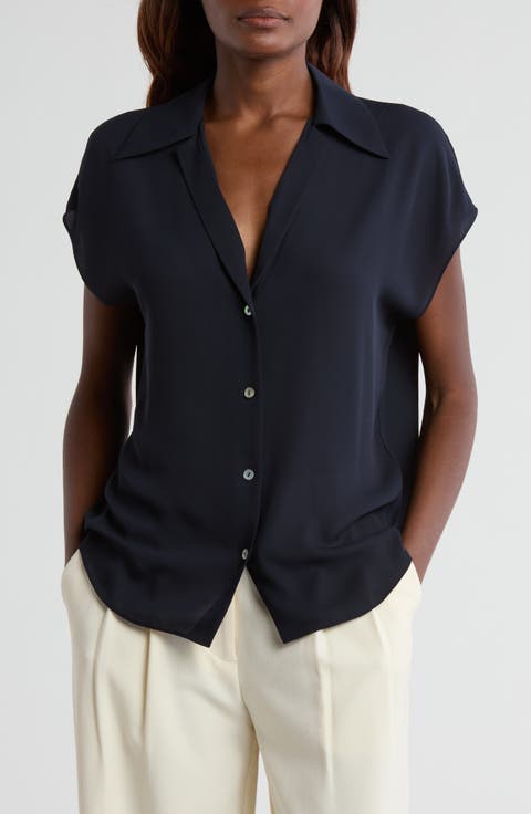 Cap Sleeve Button Front Top