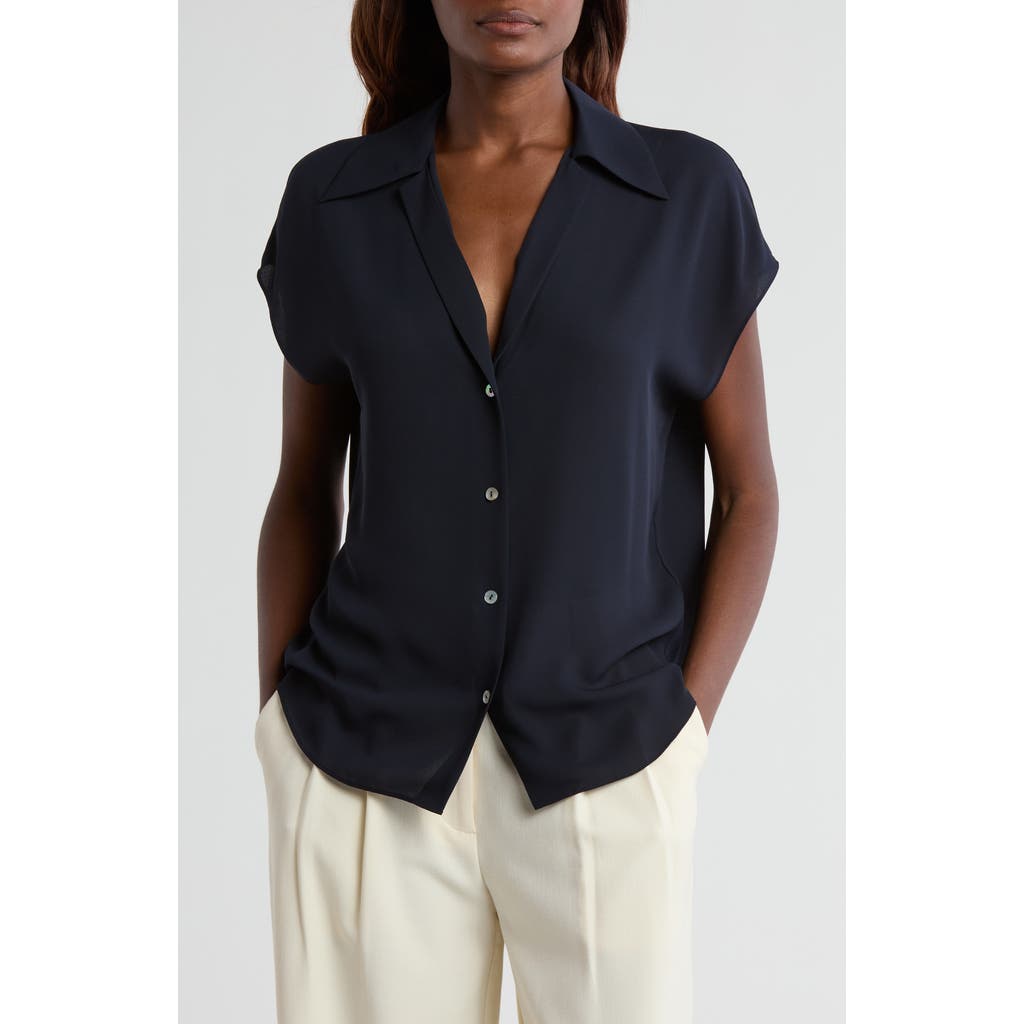 Vince Cap Sleeve Ruched Blouse In Coastal In Coastal