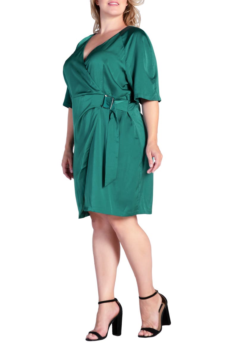 Rara Buckle Sateen Wrap Dress, Alternate, color, MALACHITE