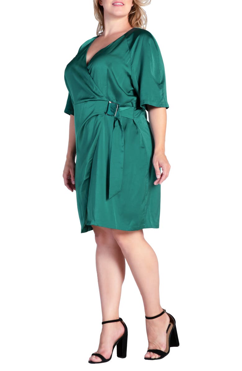 Standards & Practices Rara Buckle Sateen Wrap Dress, Alternate, color, Malachite