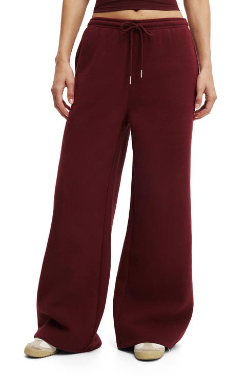 Women's Active Plush Tie Waist Wide Leg Sweatpant