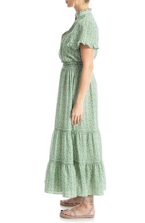 Max Studio Smocked Flutter Sleeve Maxi Dress In Green