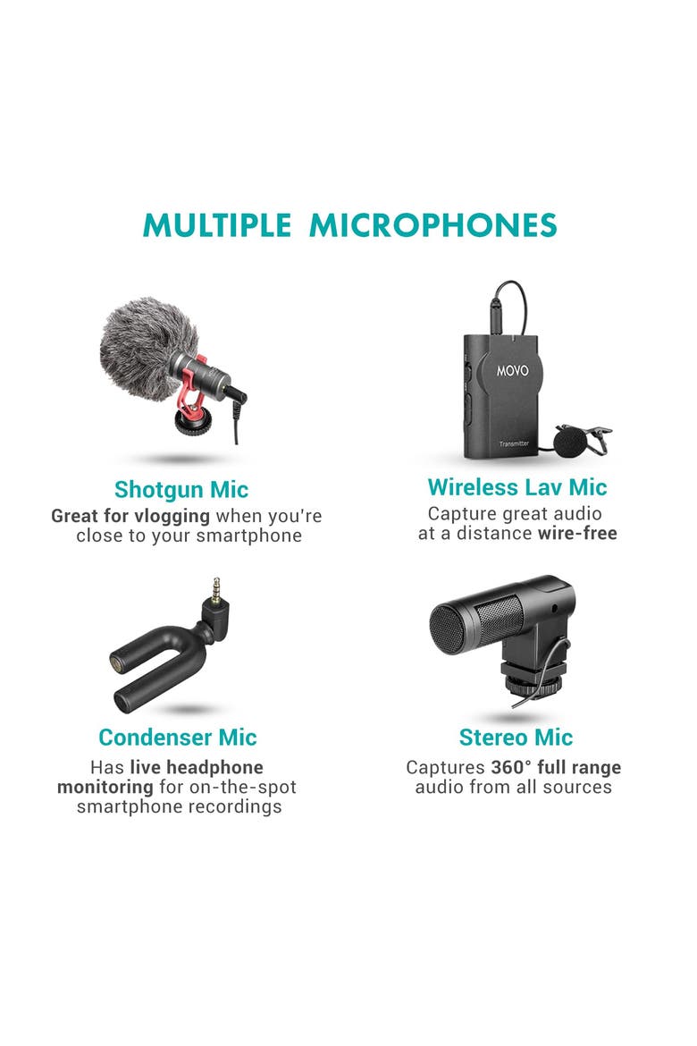 V8 Huge Vlogging Kit for iPhone with Tripod, Grip, Microphones, LED Lights, and Wireless Remote, Alternate, color, Black