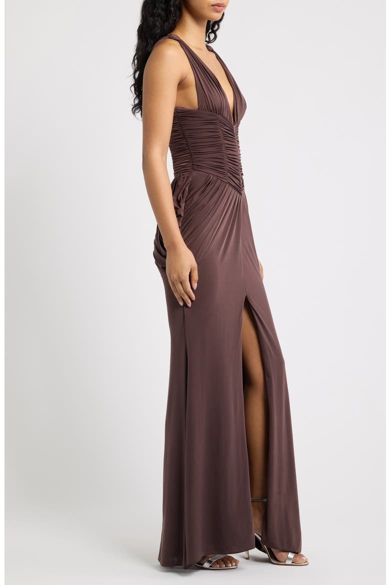 Tabitha Plunge Neck Liquid Soft Jersey Gown, Alternate, color, BLACK CHERRY