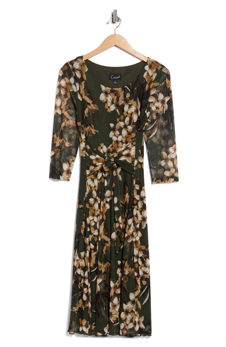 Connected Apparel Long Sleeve Mesh A-Line Dress, Alternate, color, Loden